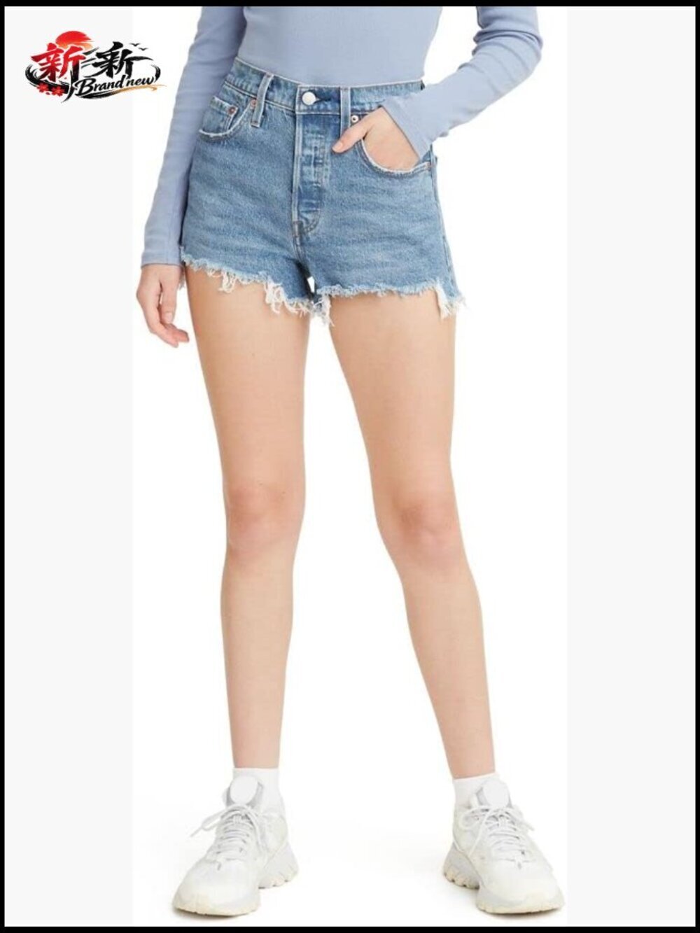 501 Original High Rise Denim Shorts Button Fly Non-Stretch